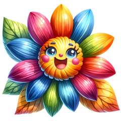 Watercolor colorful flower. Colorful flower clipart. Rainbow flower.