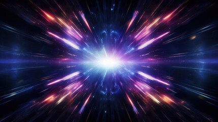 Fototapeta premium Futuristic neon bursts on black, painting a luminous vision of motion