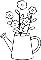 Flowers in Watering Can outline. Cute watering can with flowers outline Vector. © 素真 莊
