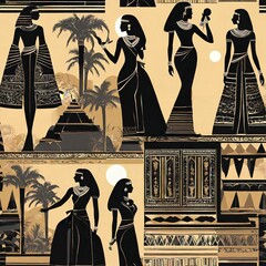 Silhouette of egyptian women in fashion with different poses