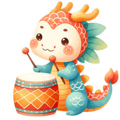 The dragon is playing the drum.