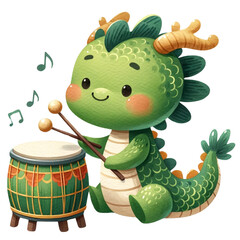 The dragon is playing the drum.