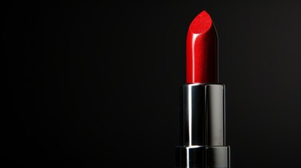 Obraz premium Closeup Red lipstick on a black background in beauty industry photography style