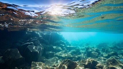 Fototapeta na wymiar Sunlit ocean floor visible through clear, shallow waters