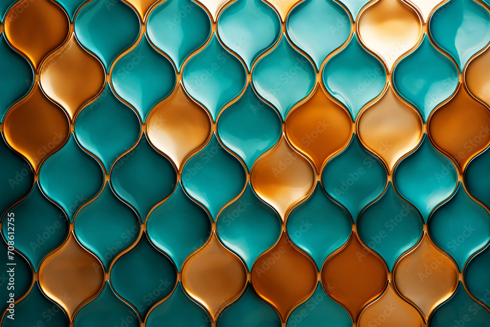 Fototapete old blue roof tiles background .python skin texture. green python skin. an animated background.