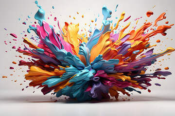 3d rendering of a colorful paint splashing on a white background