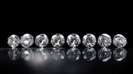 expensive cut diamonds arranged in front of a black background, with reflections on the ground, to accentuate the brilliance of the diamonds.