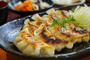 Delicious food, Japanese gyoza dumplings at a restaurant, culinary experience