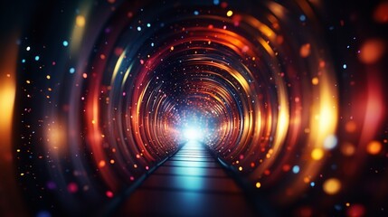Drawing of a dark, enigmatic, cylindrical tunnel in color, Generative AI.