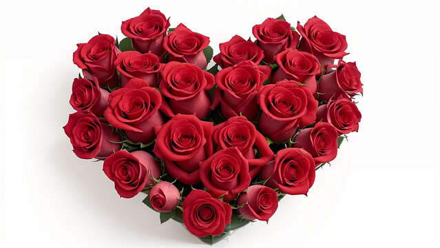 heart shaped arrangement of red roses