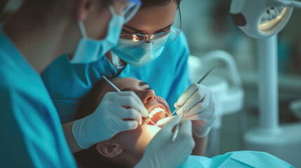 A dentist doctor checking a person's teeth on a clinic for a healthy smile