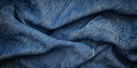 Textured Indigo Denim Fabric Close-Up Perfect for Fashion and Apparel Backgrounds