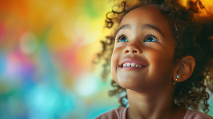 Fototapeta premium Kid smiles for a school photo portrait on a summer day golden hour