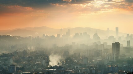 Polluted air over a densely populated city