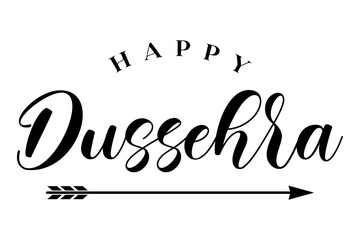 Happy Dussehra lettering with bow and arrow of rama festival vector illustration.