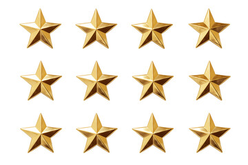 Collection of set Golden stars isolated on transparent background. PNG file, cut out - obrazy, fototapety, plakaty