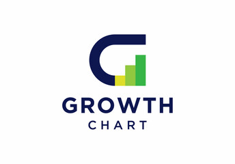 Initial Letter G Logo. Chart Bar Finance Growth Statistic vector icon illustration
