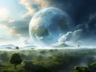 Tableaux ronds sur plexiglas Anti-reflet Pleine Lune arbre imagination earth in pure atmosphere