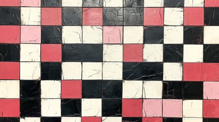 Black, White, and Red Tiled Wall, Patterned Ceramic Tiles for Modern Interior Design