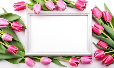 pink flowers tulips on a white background for a card for your text