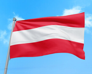 Fototapeta na wymiar Austria flag fluttering in the wind on sky.