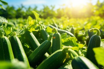 Growing zucchini harvest and producing vegetables cultivation. Concept of eco green business and healthy food