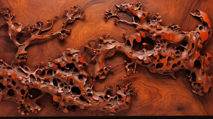 cherry burl wood, displaying its intricate patterns and rich hues, creating an image that captivates with its unique and artistic texture.