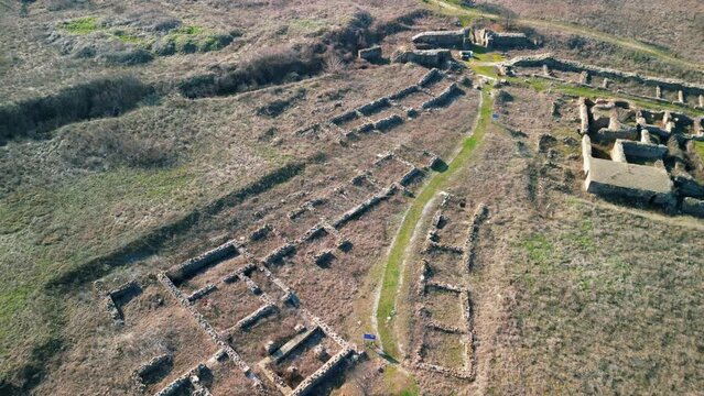 Drone top view The ancient Thracian city of Kabyle, Kabile or Cabyle in Bulgaria