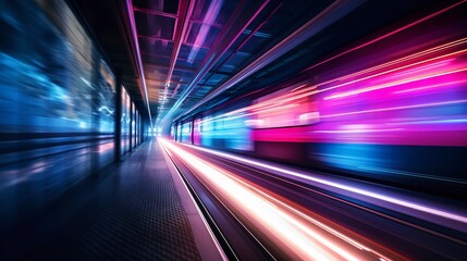 Fototapeta na wymiar Neon sci-fi tunnel in the future with blazing neon lights and lines, Generative AI.