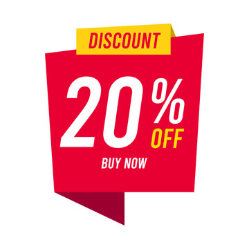 Discounts 20 percent off. Red template on white background. Vector illustration