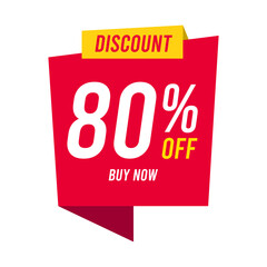 Discounts 80 percent off. Red template on white background. Vector illustration