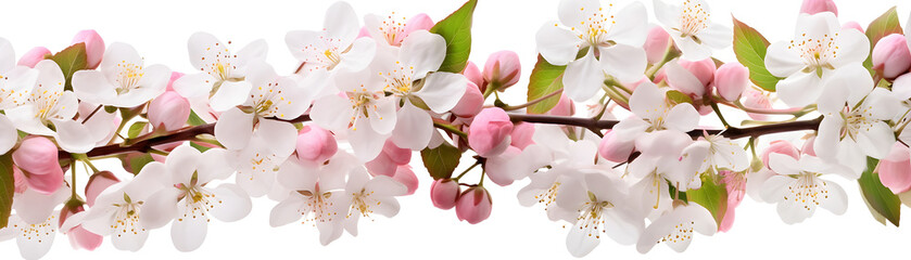 pink and white cherry flowers blossom on white background banner