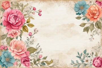 botanical vintage background with refined florals, delicate frame, aged paper designs for elegant wedding cards and invitations