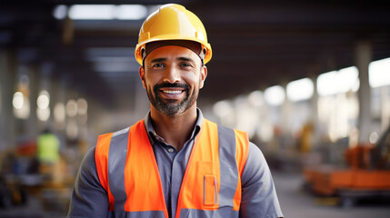 Indian male engineer standing confidently at factory