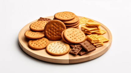 A crisp array of saltine crackers, neatly arranged against a clean white background, epitomizing the simplicity and versatile appeal of this classic snack.