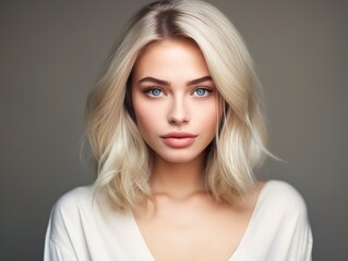 portrait of a beautiful blonde woman with blue eyes