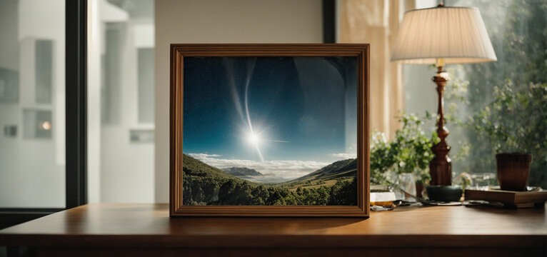 Frame mockup  room poster mockup contemporary  interior background design Modern interior design There appears to be a doorway in the table's frame, leading to an alternate universe where everything 
