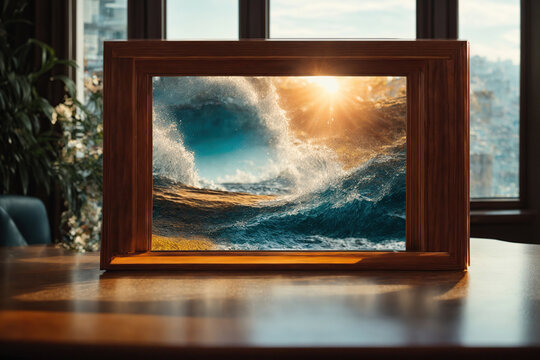 Frame mockup  room poster mockup contemporary  interior background design Modern interior design It appears as though the table's frame is a portal to another reality where everything is conceivable.
