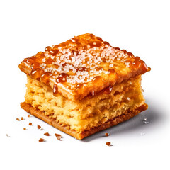 Delectable sweetness encapsulated in a delightful assortment of crackers, gracefully arranged against a pristine white backdrop, tempting the taste buds.