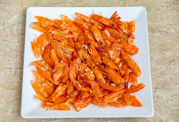 Shrimp shells and heads in fine detail