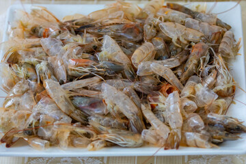 Shrimp shells and heads in fine detail