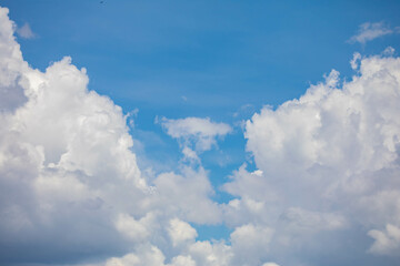 White clouds with cotton texture on blue sky background