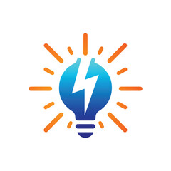 light bulb and lightning logo vector element, light bulb and lightning illustration vector template