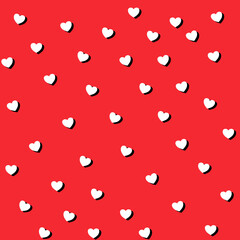 Seamless pattern. Lovely concept pattern. White hearts on red background. Valentine's Day. Love, date. Day of love.