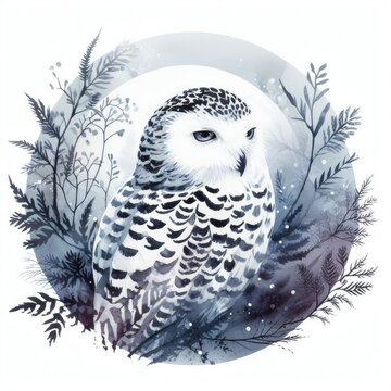 recommend clip art: Snowy owl on branch illustration.