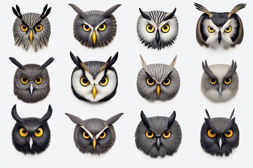 Different origami owl designs portraying various eye shapes and wing positions