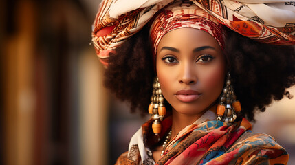 Beautiful african woman with afro hairstyle wearing shawl. - Powered by Adobe