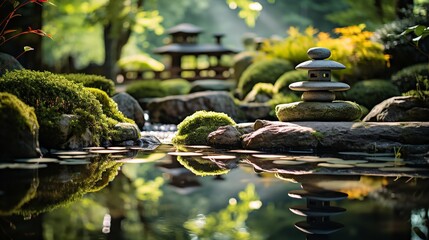 Zen garden featuring a lovely pond and well-manicured rocks, Generative AI. - obrazy, fototapety, plakaty