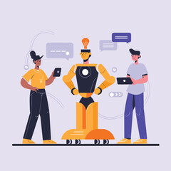 2d vector illustration colorful technology , ai robot making jobs helping people colorful design