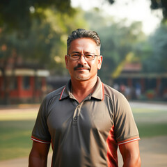 Fototapeta na wymiar indian male sports teacher standing at ground